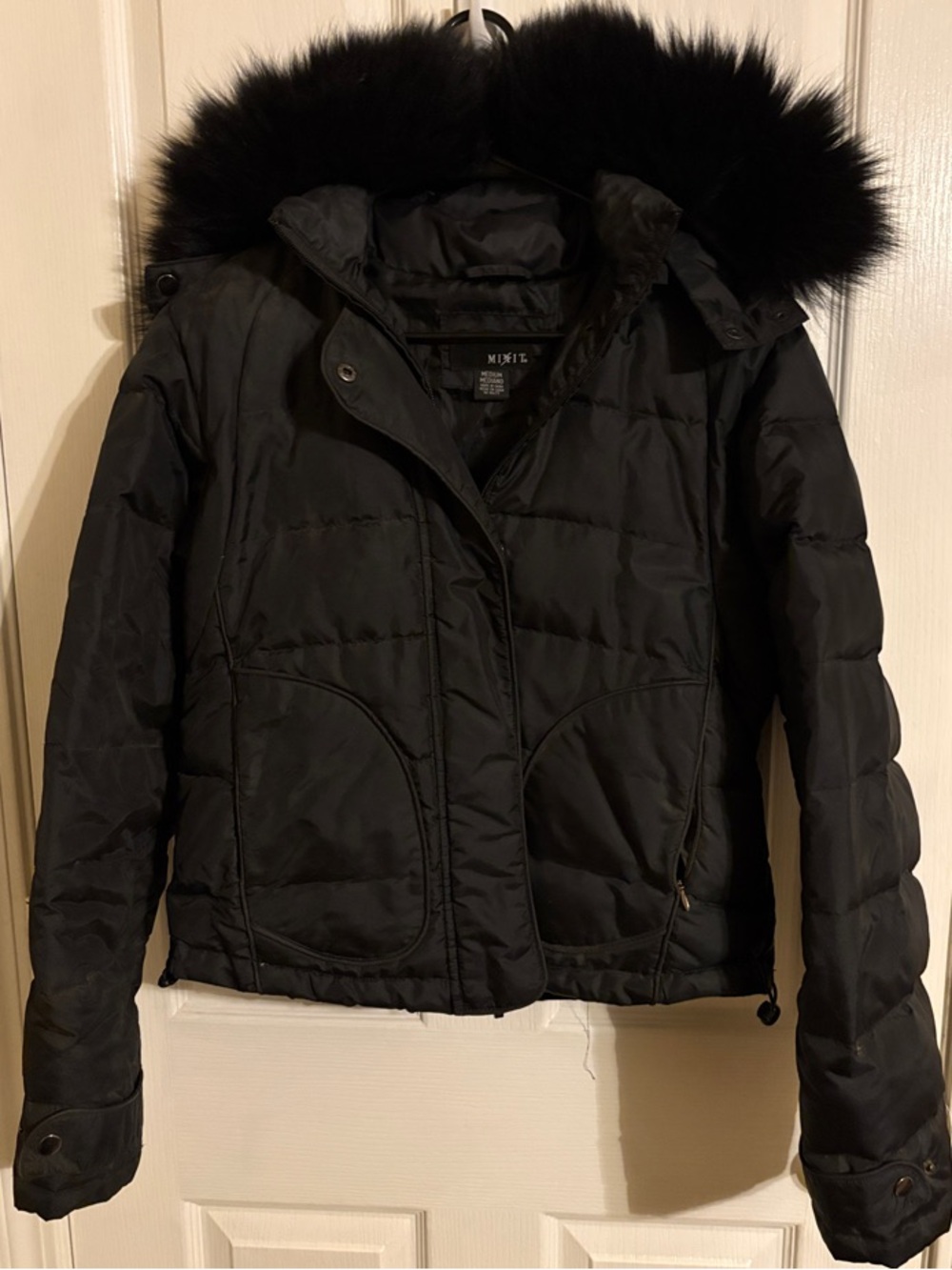 Mixit Black Quilted Puffer Jacket with Faux Fur Hood